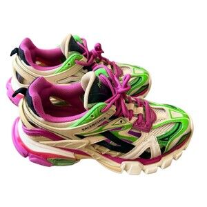 Balenciaga Track Sneakers 'Green/Pink/Cream' (Neon Swirl) - SIZE 8 - AUTHENTIC